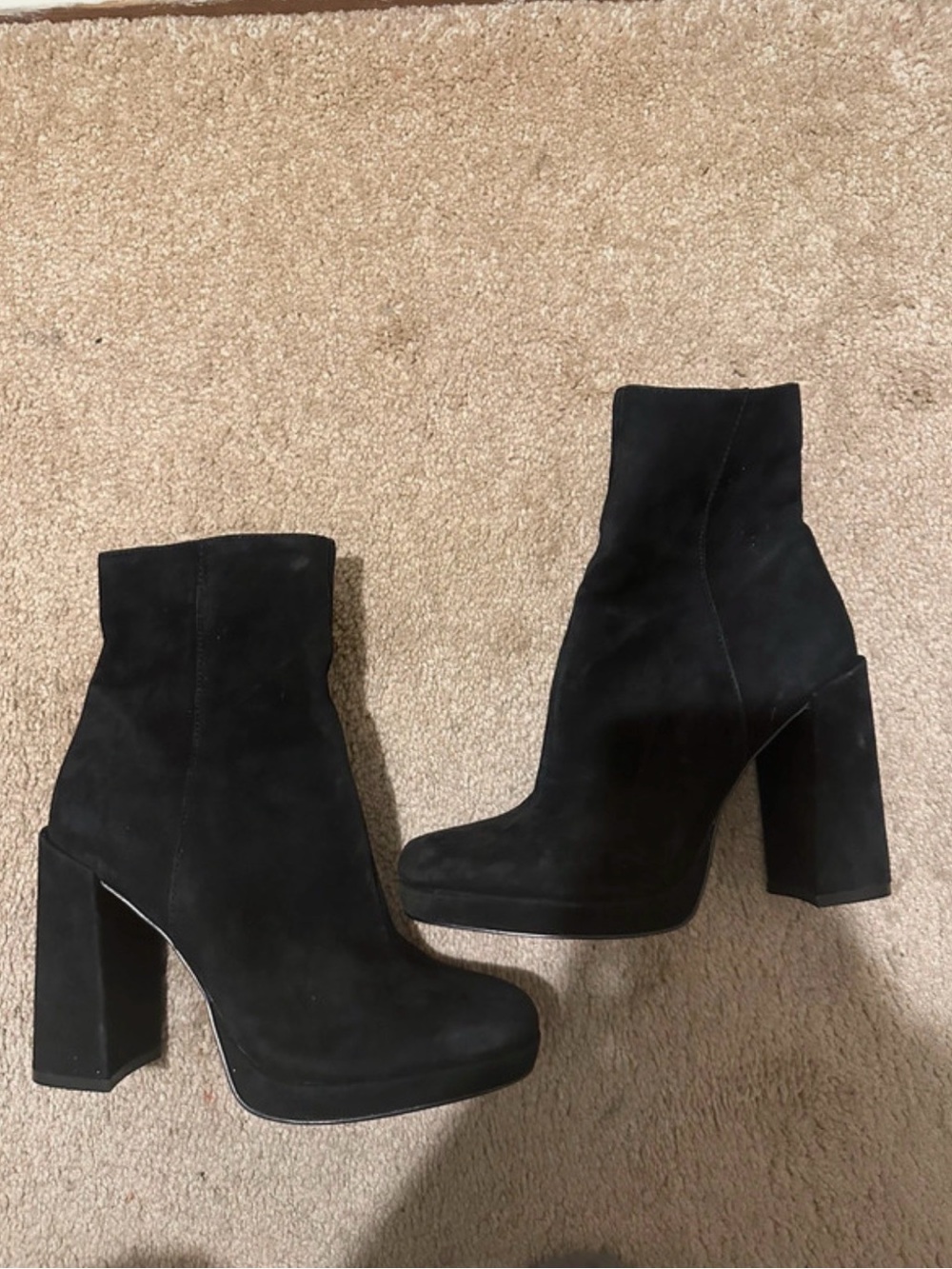 Black Suede Platform Ankle Boots - Women's High Block Heel box not included